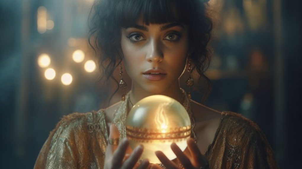 A psychic woman holding a crystal ball