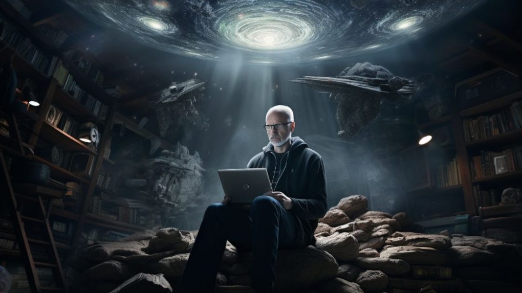 A middle-aged man researching on aliens and ufos.