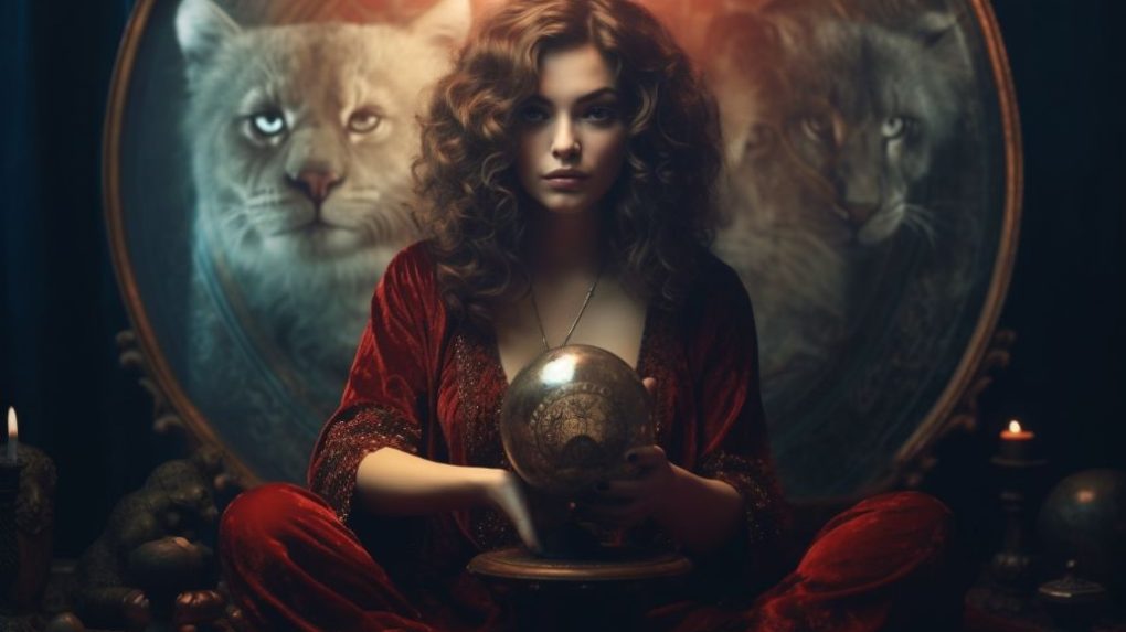 A psychic woman holding a crystal ball