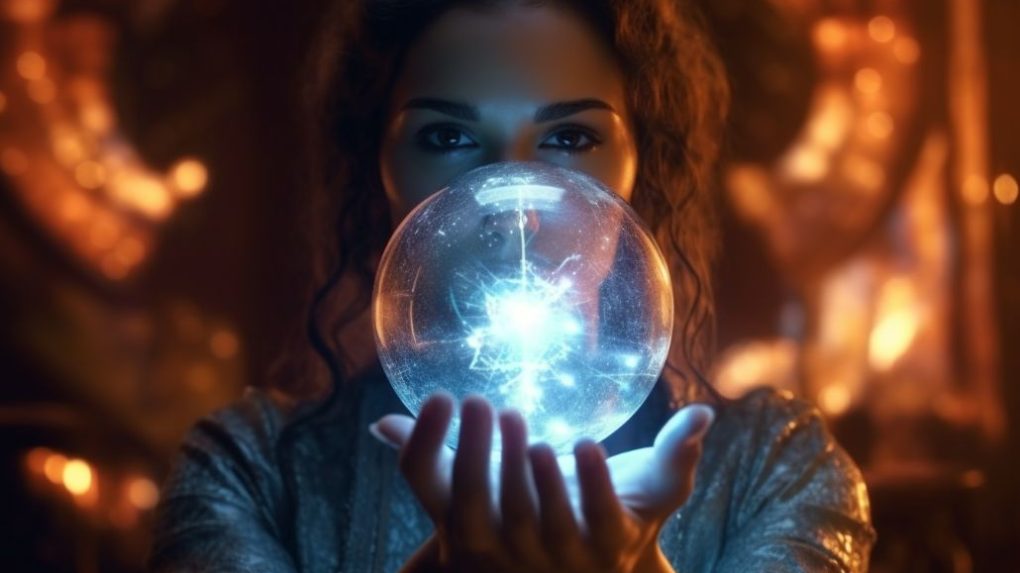 A psychic is holding a crystal ball.
