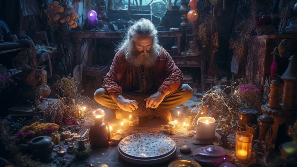 A psychic medium is doing a spiritual ritual